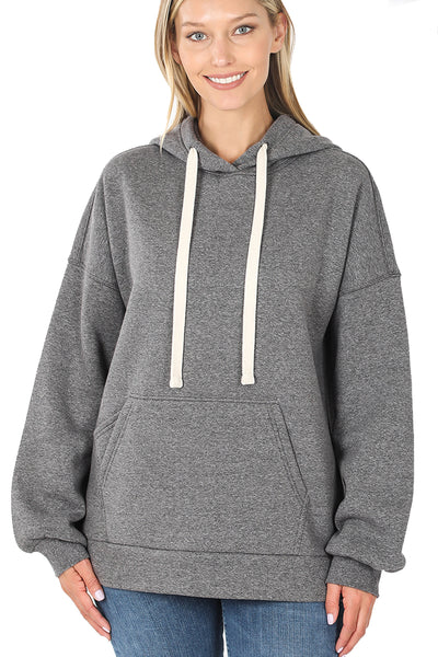 Women's Drop Shoulder Relaxed Fit Fleece Pullover Hooded Sweatshirts with Front Pocket