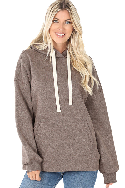 Women's Drop Shoulder Relaxed Fit Fleece Pullover Hooded Sweatshirts with Front Pocket