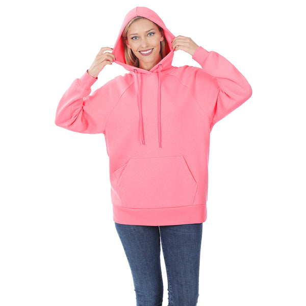 Women's Raglan Relaxed Fit Fleece Pullover Hooded Sweatshirts with Front Pocket