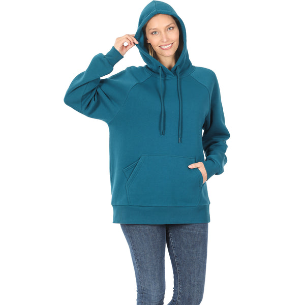Women's Raglan Relaxed Fit Fleece Pullover Hooded Sweatshirts with Front Pocket