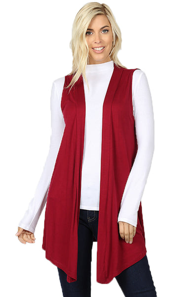 Women Draped Flowy Lightweight Jersey Casual Layering midi Length Cardigan Vest -Sleeveless and Long Sleeves