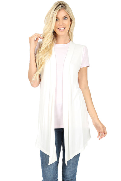Women Draped Flowy Lightweight Jersey Casual Layering midi Length Cardigan Vest -Sleeveless and Long Sleeves