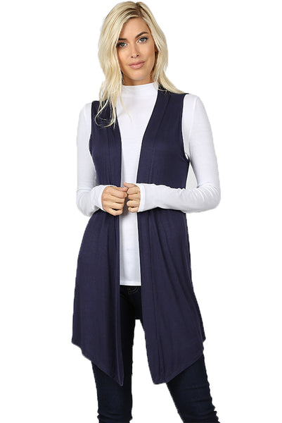 Women Draped Flowy Lightweight Jersey Casual Layering midi Length Cardigan Vest -Sleeveless and Long Sleeves