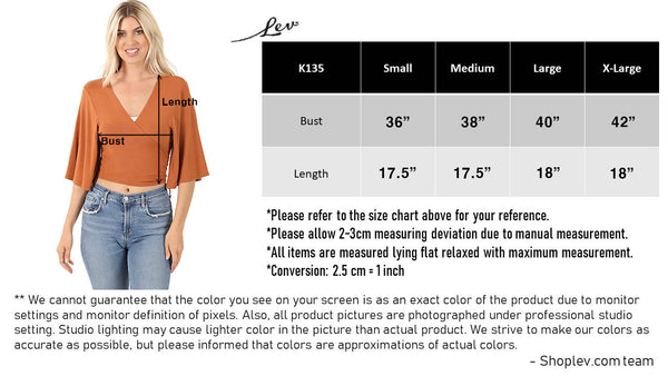 Women Deep V Neck Tie Knot Front Flare Sleeves Basic Crop Top and Cardigan Convertible