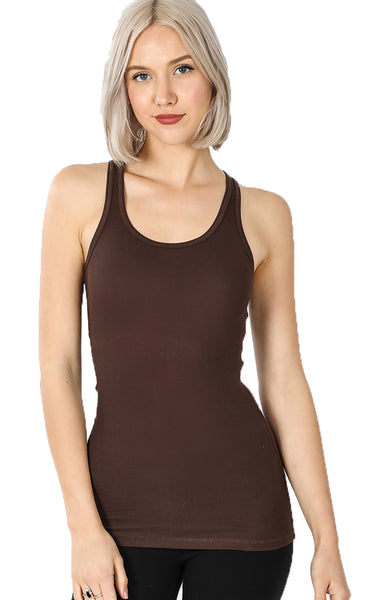 Women Lightweight Cotton Scooped Neckline Stretchy Racerback Ribbed Tank top (Plus Size)