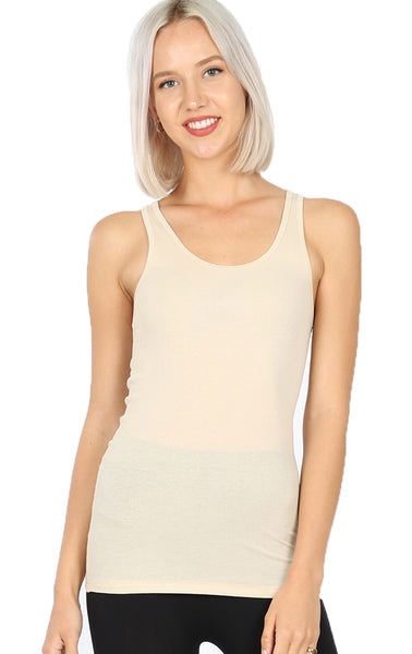 Women Lightweight Cotton Scooped Neckline Stretchy Racerback Ribbed Tank top (Plus Size)