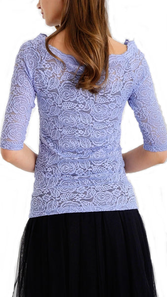 Floral Lace Half Sleeve Low Scoop Neck Top - Shop Lev