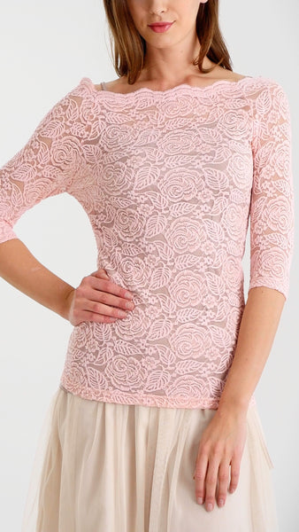 Floral Lace Half Sleeve Low Scoop Neck Top - Shop Lev