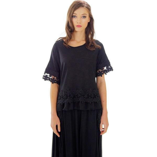Women's Boho Top with Floral Lace Embellishment - Shop Lev