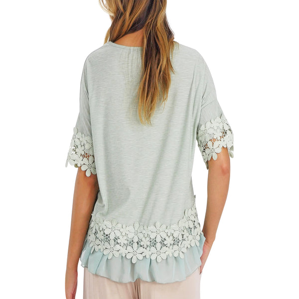 Women's Boho Top with Floral Lace Embellishment - Shop Lev