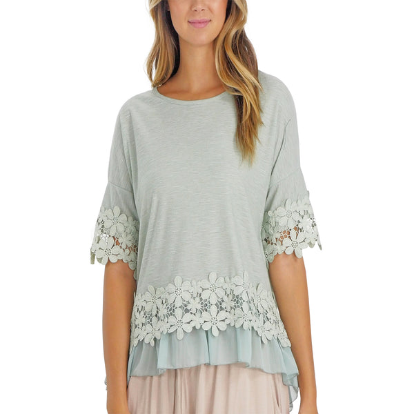 Women's Boho Top with Floral Lace Embellishment - Shop Lev