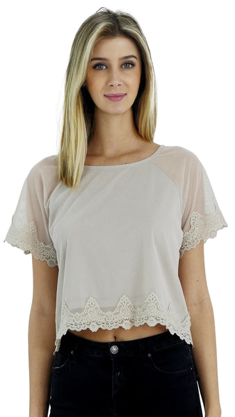 Mesh Lace Finish Crop Top - Shop Lev