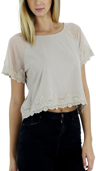 Mesh Lace Finish Crop Top - Shop Lev