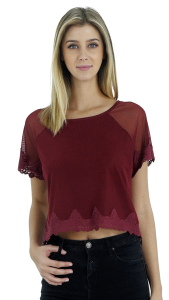 Mesh Lace Finish Crop Top - Shop Lev