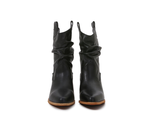 Premium PU Leather Wooden Heel Long Chelsea Boots