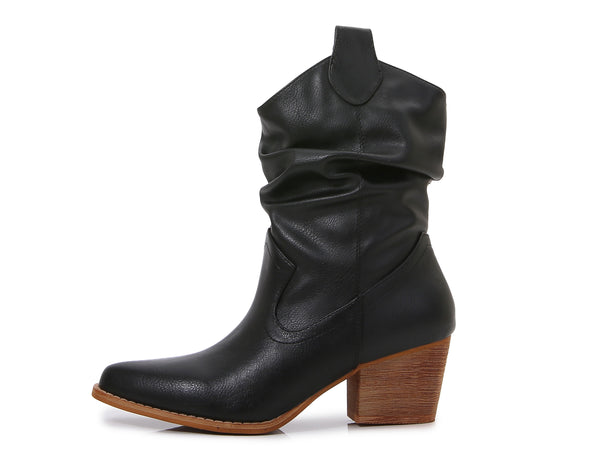 Premium PU Leather Wooden Heel Long Chelsea Boots
