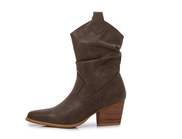 Premium PU Leather Wooden Heel Long Chelsea Boots