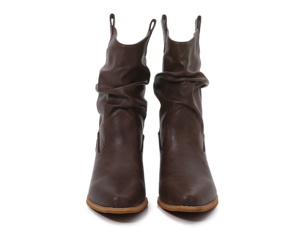 Premium PU Leather Wooden Heel Long Chelsea Boots