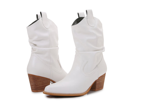 Premium PU Leather Wooden Heel Long Chelsea Boots