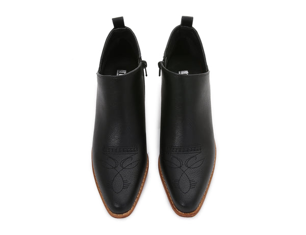 Women's Aztec Embroidered  PU Faux Leather Wooden Heel Zippered Fashion Ankle Boots Booties