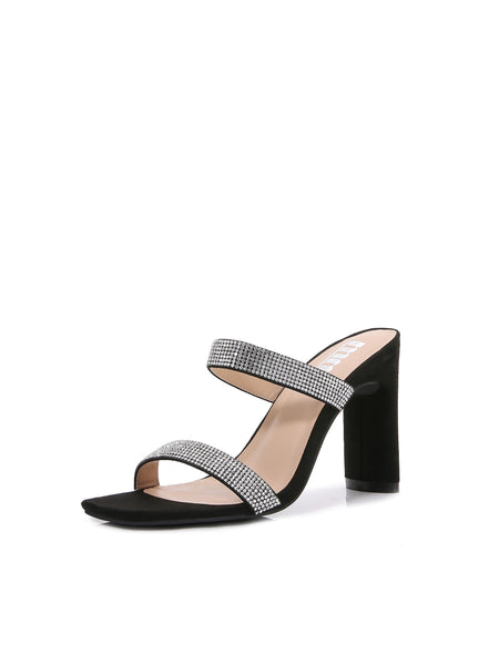New Women Multi Style Single and double Strap High Chunky Heeled Sandals (Double Rhinestoned)