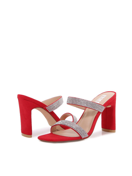 New Women Multi Style Single and double Strap High Chunky Heeled Sandals (Double Rhinestoned)