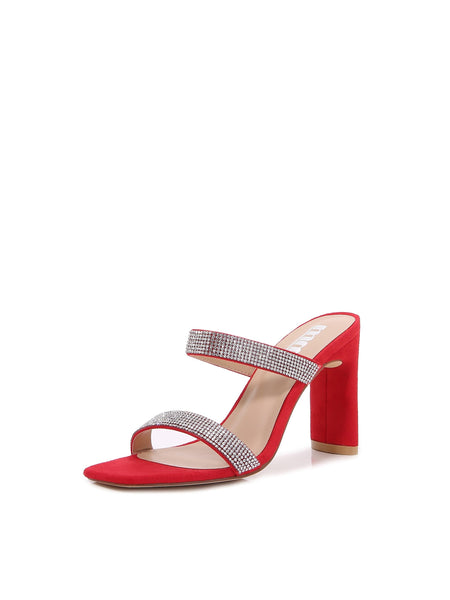 New Women Multi Style Single and double Strap High Chunky Heeled Sandals (Double Rhinestoned)