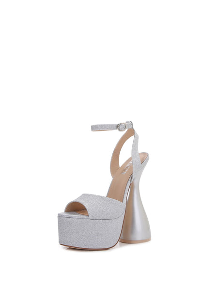 Glitter Ankle Strap Open Toe Platform Block Heels