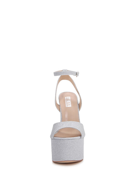 Glitter Ankle Strap Open Toe Platform Block Heels
