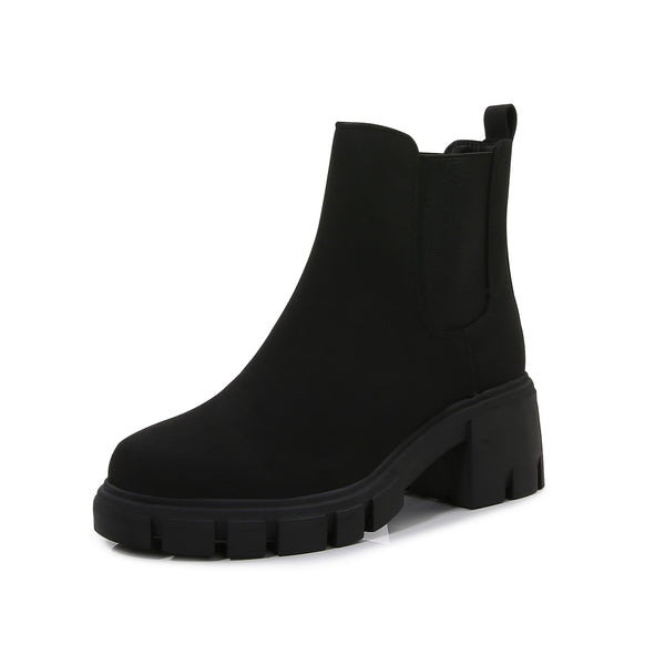 Women Matte Suede Chunky Platform Chelsea Boots Ankle Booties with Elastic Gussets