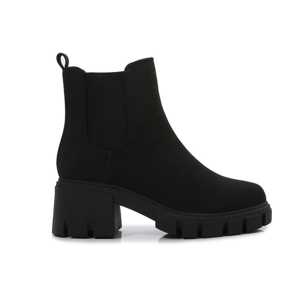 Women Matte Suede Chunky Platform Chelsea Boots Ankle Booties with Elastic Gussets