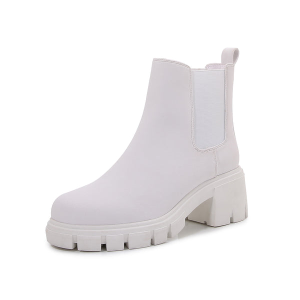 Women Matte Suede Chunky Platform Chelsea Boots Ankle Booties with Elastic Gussets