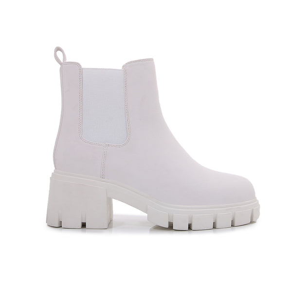Women Matte Suede Chunky Platform Chelsea Boots Ankle Booties with Elastic Gussets