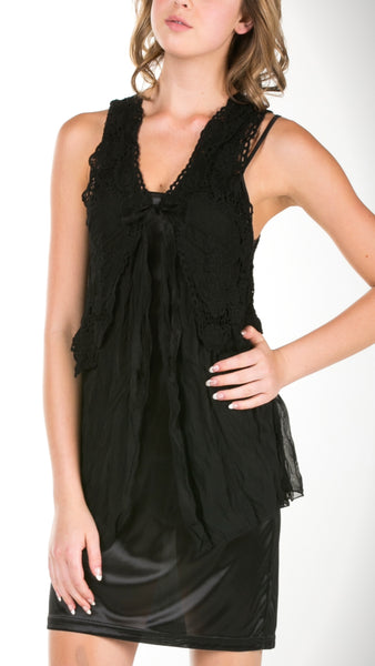 Short Lace Chiffon Vest with lace tie on the chest - Shop Lev