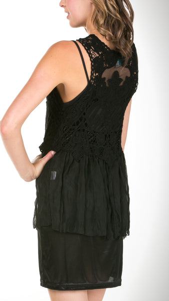 Short Lace Chiffon Vest with lace tie on the chest - Shop Lev