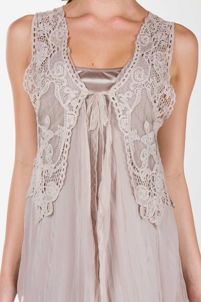Short Lace Chiffon Vest with lace tie on the chest - Shop Lev