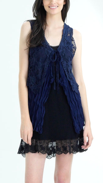 Short Lace Chiffon Vest with lace tie on the chest - Shop Lev