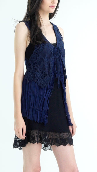 Short Lace Chiffon Vest with lace tie on the chest - Shop Lev