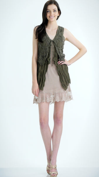 Short Lace Chiffon Vest with lace tie on the chest - Shop Lev
