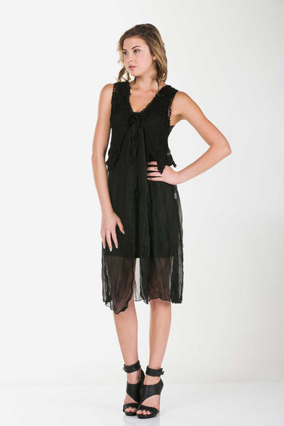 Lace Chiffon Long Lace Vest with lace tie on the chest - Shop Lev