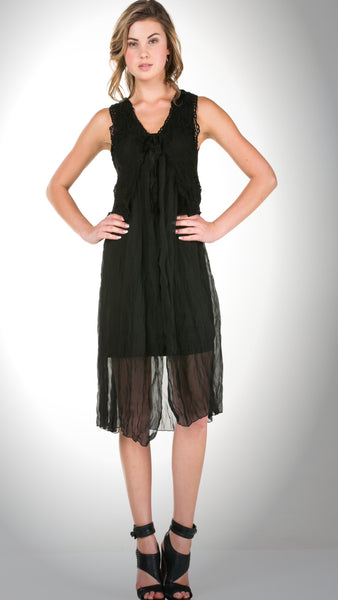 Lace Chiffon Long Lace Vest with lace tie on the chest - Shop Lev