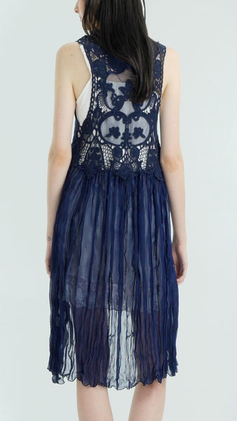 Lace Chiffon Long Lace Vest with lace tie on the chest - Shop Lev