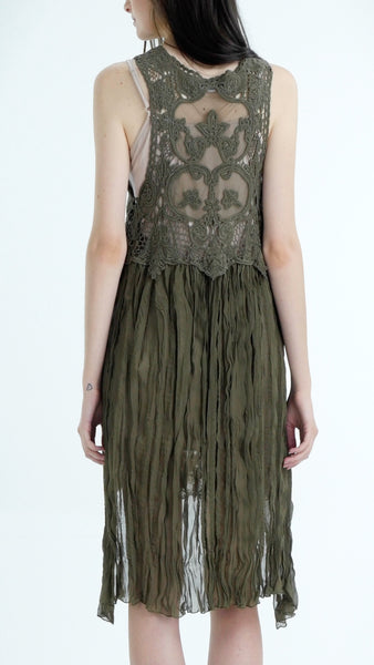 Lace Chiffon Long Lace Vest with lace tie on the chest - Shop Lev