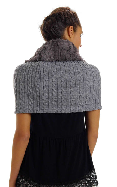 Faux fur Neck Warmer with Shoulder Covered Cable Knit Capelet - Shop Lev