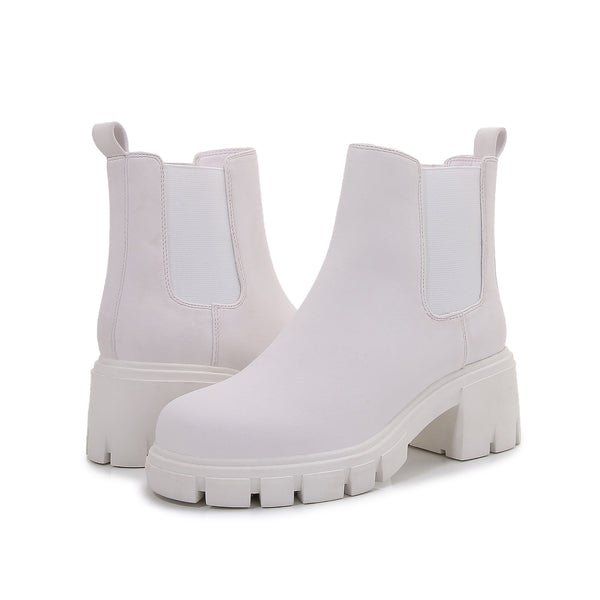 Women Matte Suede Chunky Platform Chelsea Boots Ankle Booties with Elastic Gussets
