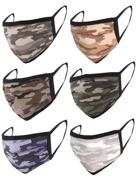 6 Pack Camo Print Washable Cotton Face Mask